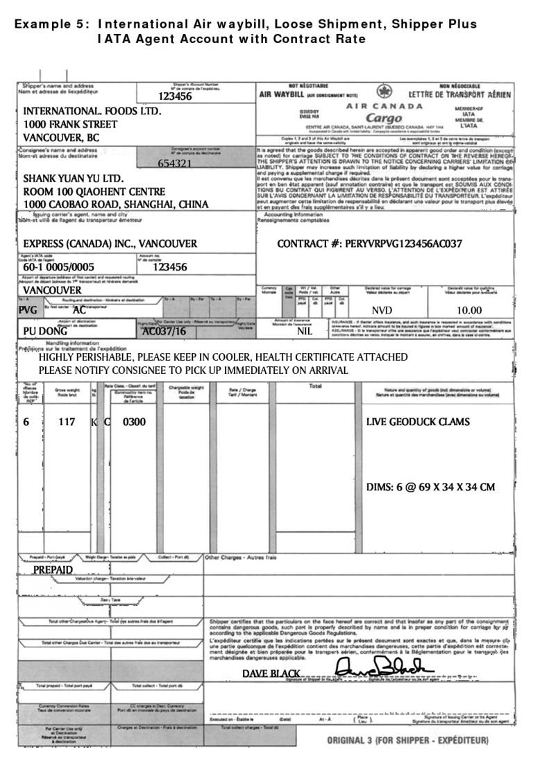 Образец заполнения air waybill